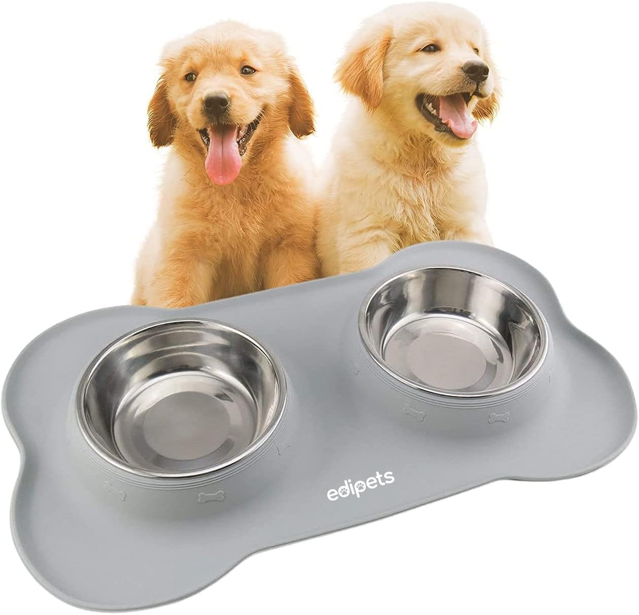 Gamelle Chat Chien, Double Bol en Acier Inoxydable, Antiderapante, avec Tapis en Silicone Anti-Débordement